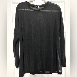 Alo Yoga sheer black long sleeve shirt, size small